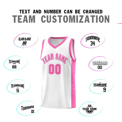 Custom White Pink Side Splash Sports Uniform Basketball Jersey