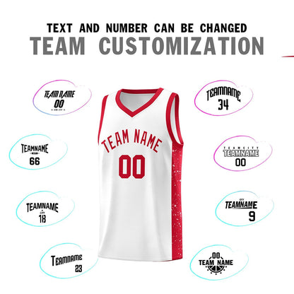 Custom White Red Side Splash Sports Uniform Basketball Jersey