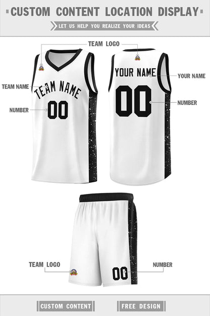 Custom White Black Side Splash Sports Uniform Basketball Jersey