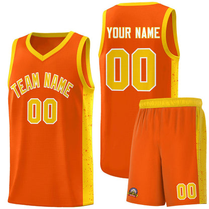 Custom Orange Gold-White Side Splash Sports Uniform Basketball Jersey