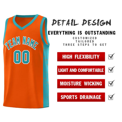 Custom Orange Aqua-White Side Splash Sports Uniform Basketball Jersey