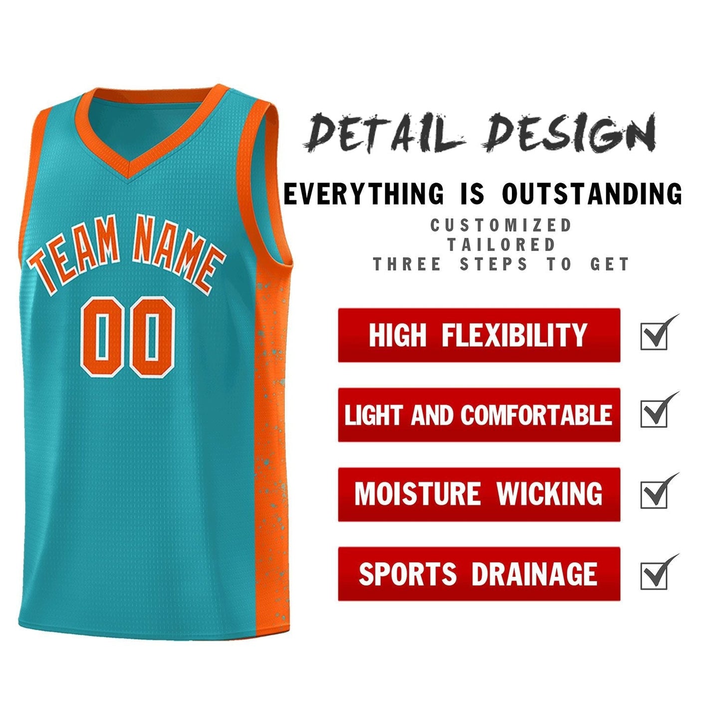 Custom Aqua Orange-White Side Splash Sports Uniform Basketball Jersey