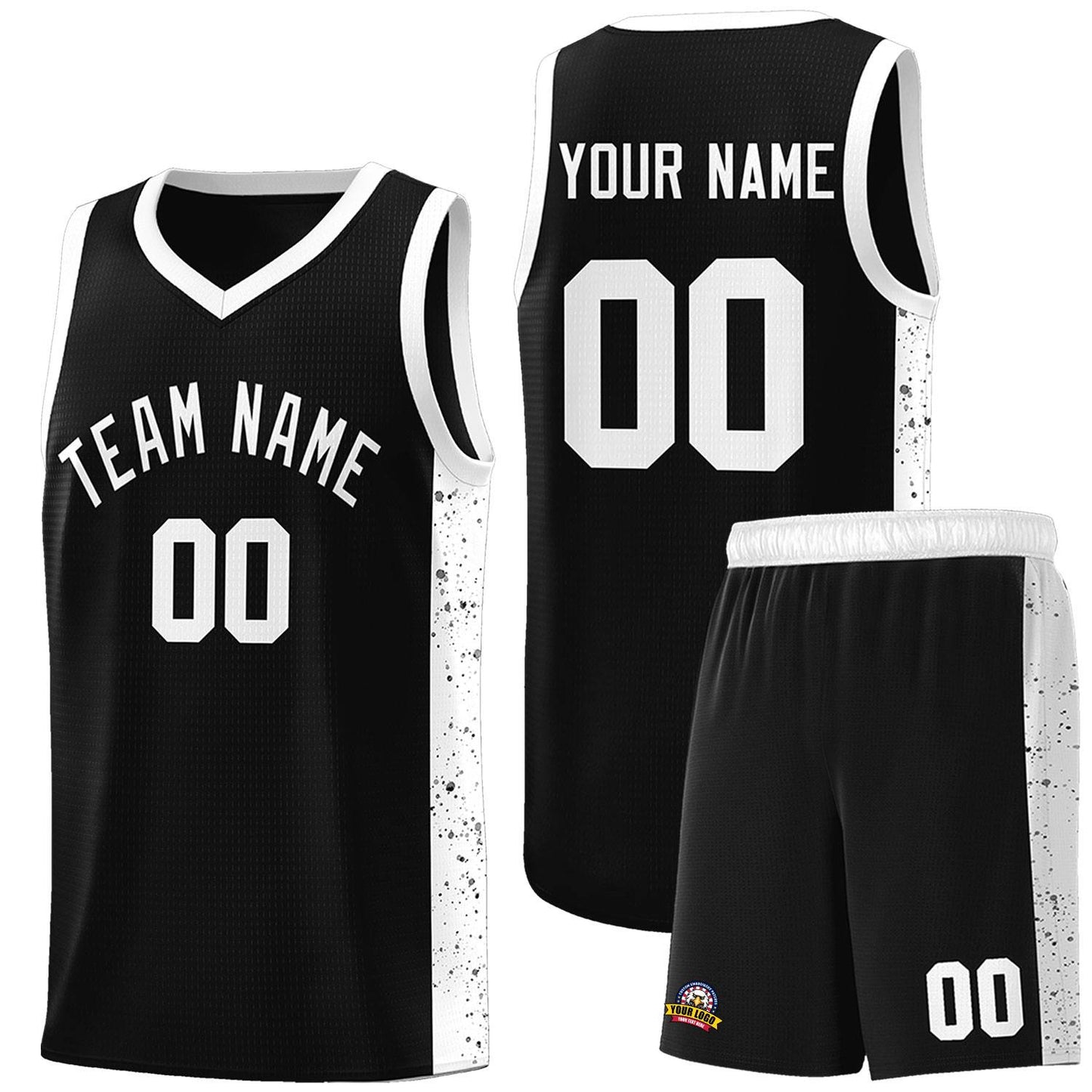 Custom Black White Side Splash Sports Uniform Basketball Jersey