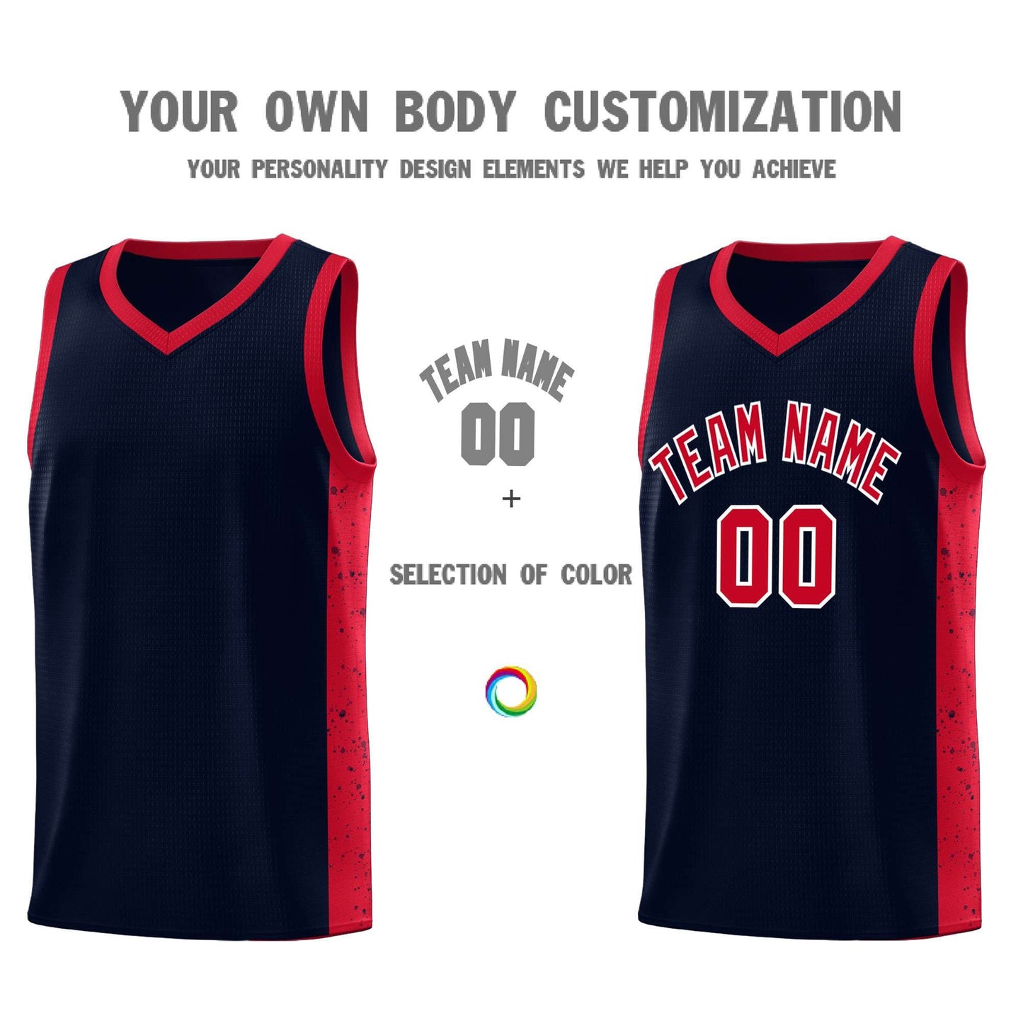 Custom Navy Red-White Side Splash Sports Uniform Basketball Jersey