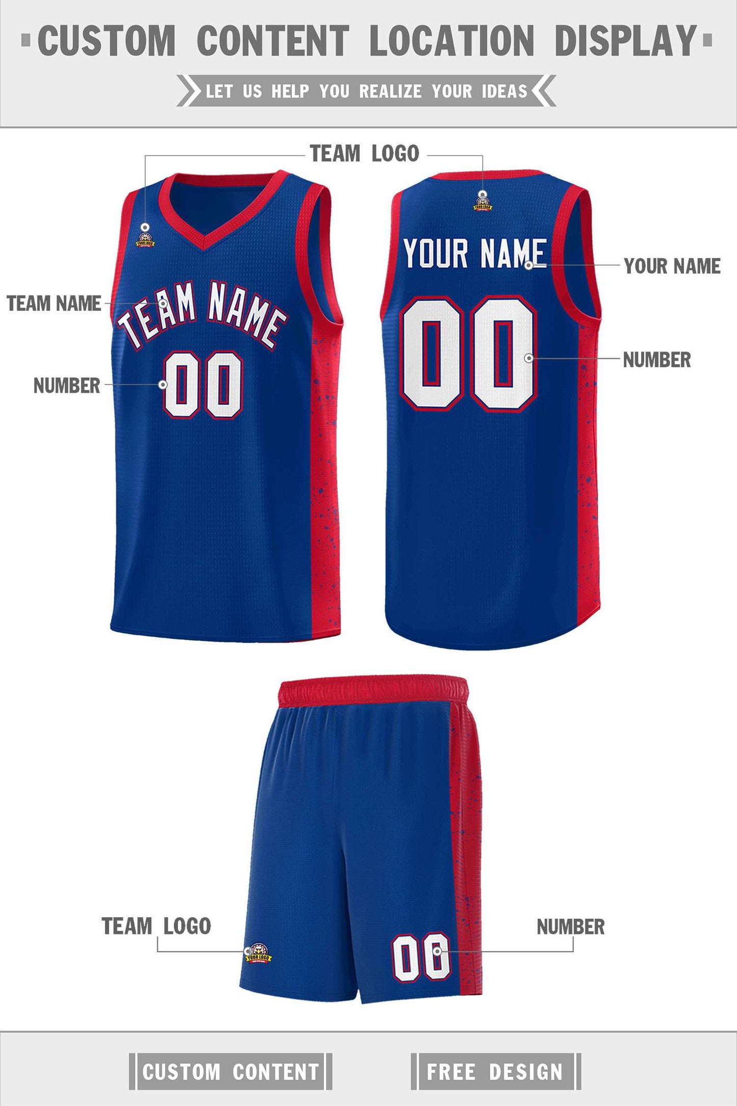 Custom Royal White-Royal Side Splash Sports Uniform Basketball Jersey