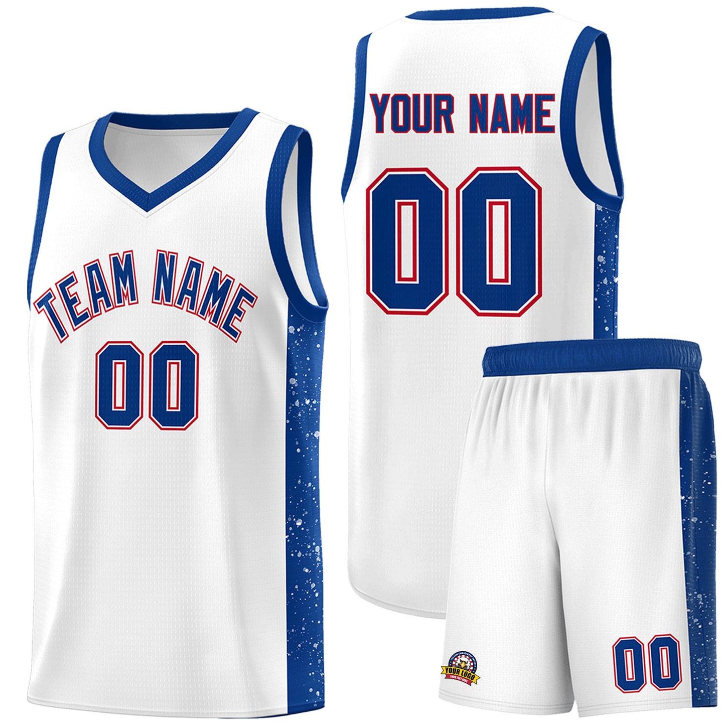 Custom White Royal Side Splash Sports Uniform Basketball Jersey