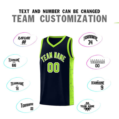 Custom Navy Neon Green-White Side Splash Sports Uniform Basketball Jersey