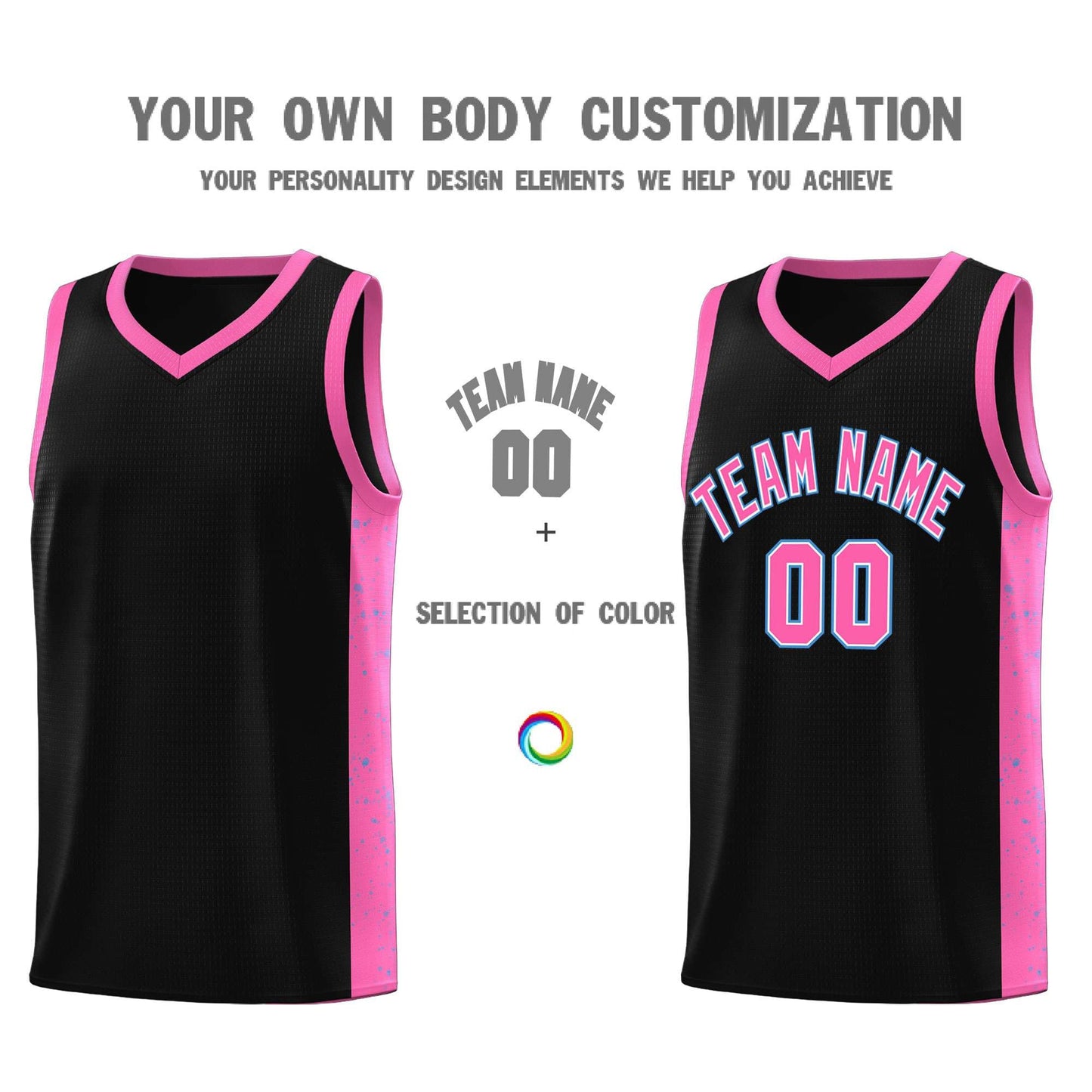 Custom Black Pink-White Side Splash Sports Uniform Basketball Jersey