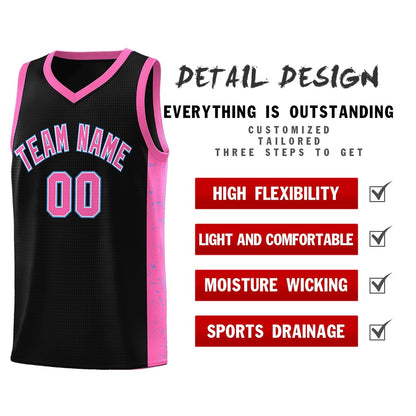 Custom Black Pink-White Side Splash Sports Uniform Basketball Jersey