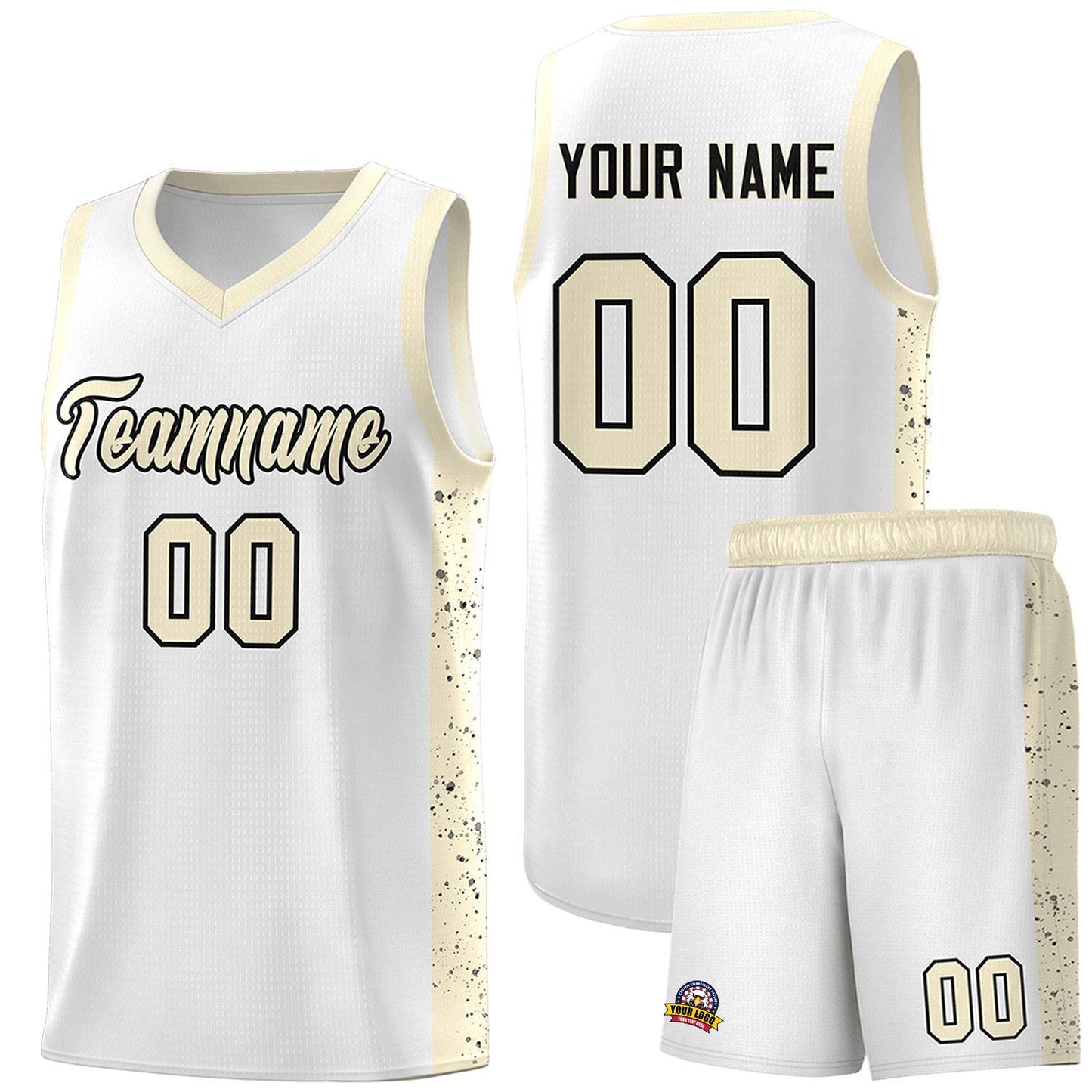 Custom White Cream-Black Red Side Splash Sports Uniform Basketball Jersey