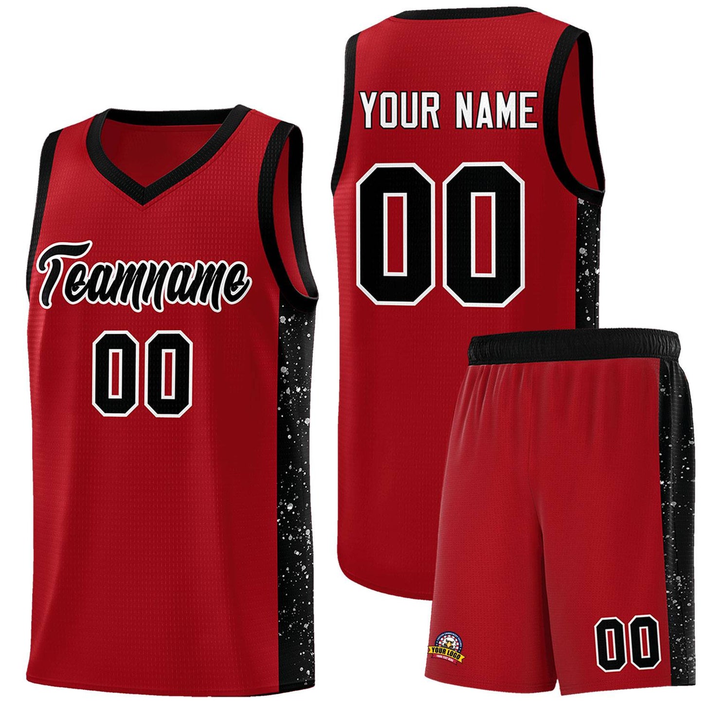 Custom Red Black-White Side Splash Sports Uniform Basketball Jersey