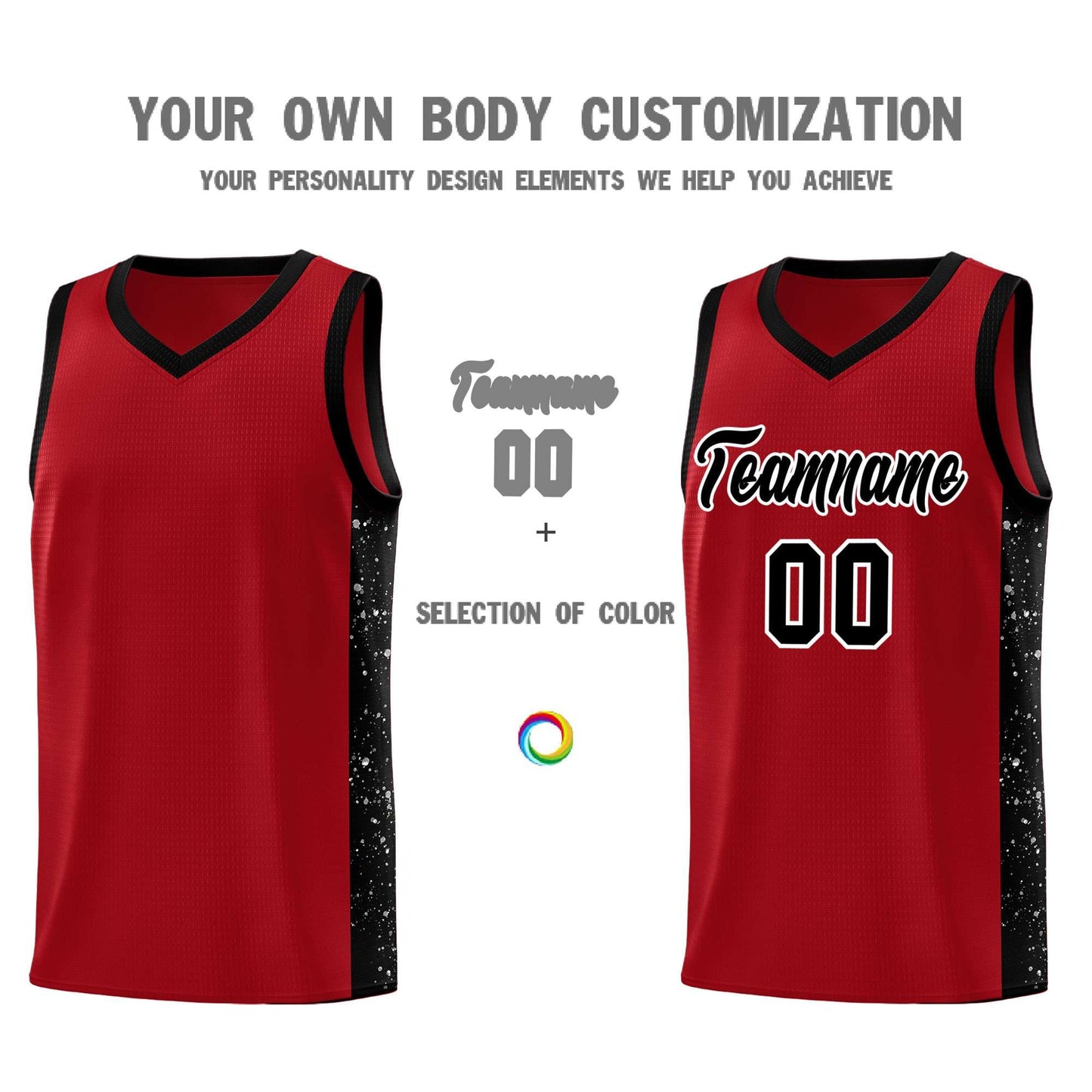 Custom Red Black-White Side Splash Sports Uniform Basketball Jersey