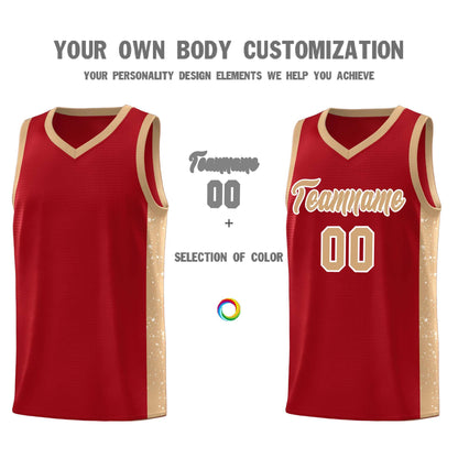 Custom Red Old Gold-White Side Splash Sports Uniform Basketball Jersey