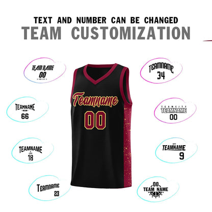 Custom Black Crimson-Khaki Side Splash Sports Uniform Basketball Jersey