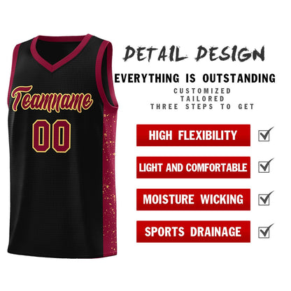 Custom Black Crimson-Khaki Side Splash Sports Uniform Basketball Jersey