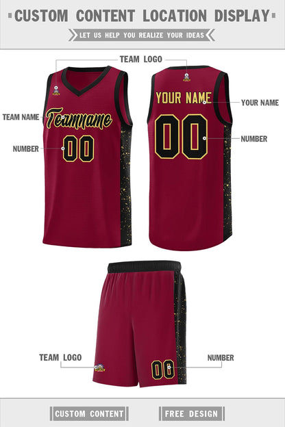 Custom Crimson Black-Khaki Side Splash Sports Uniform Basketball Jersey