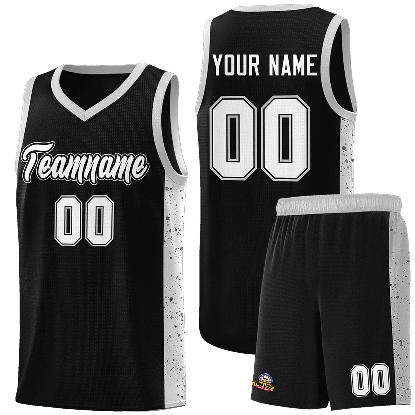 Custom Black White Side Splash Sports Uniform Basketball Jersey