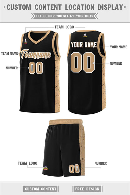 Custom Black Old Gold-White Side Splash Sports Uniform Basketball Jersey