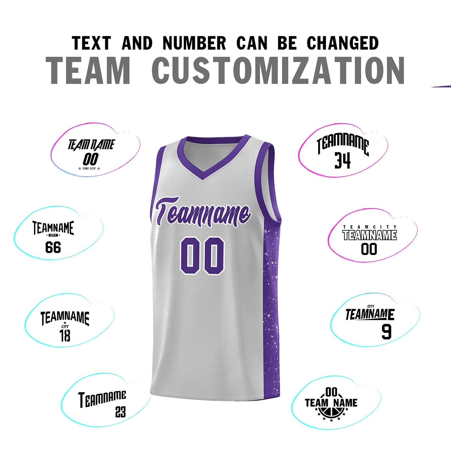 Custom Gray Purple-White Side Splash Sports Uniform Basketball Jersey