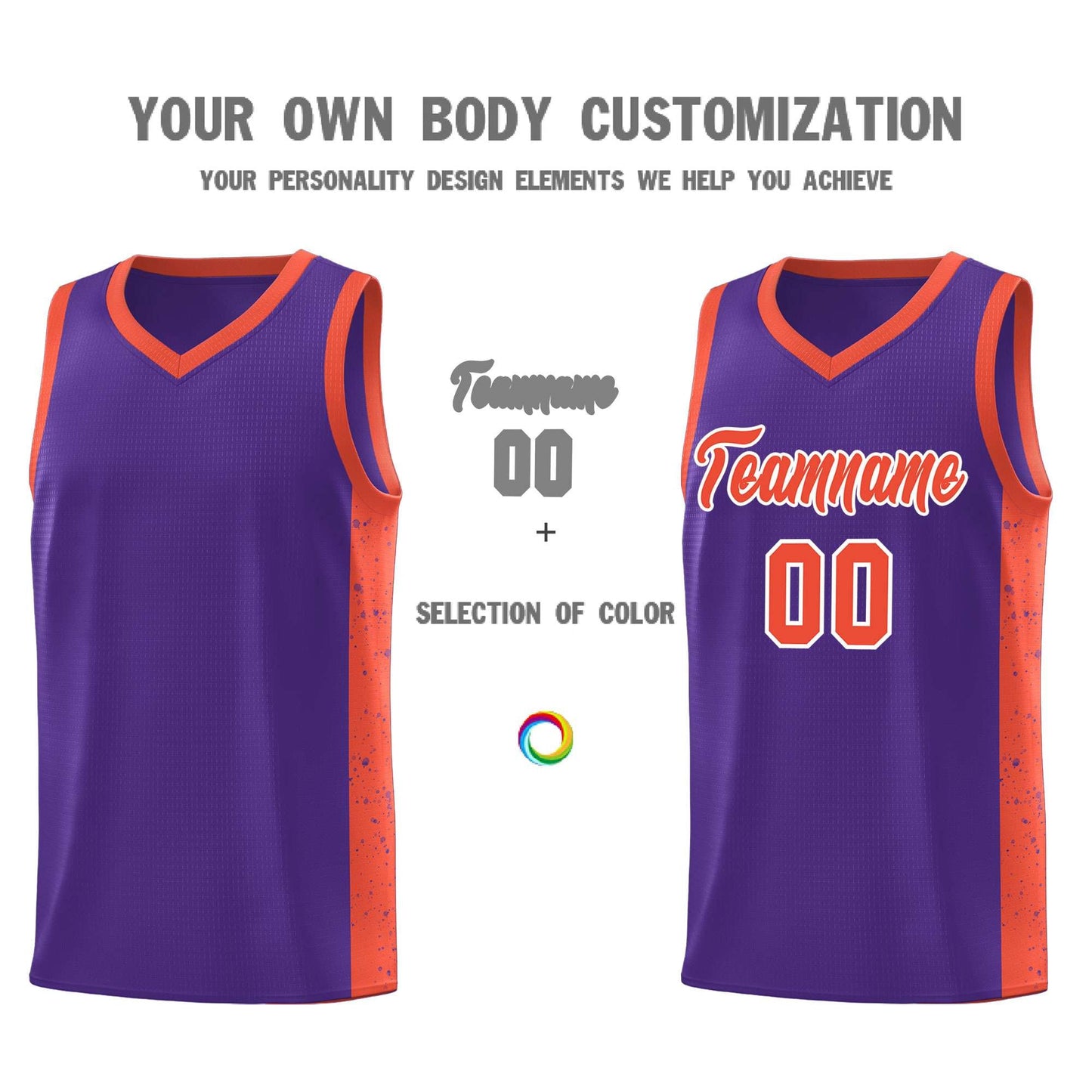 Custom Purple Orange-White Side Splash Sports Uniform Basketball Jersey