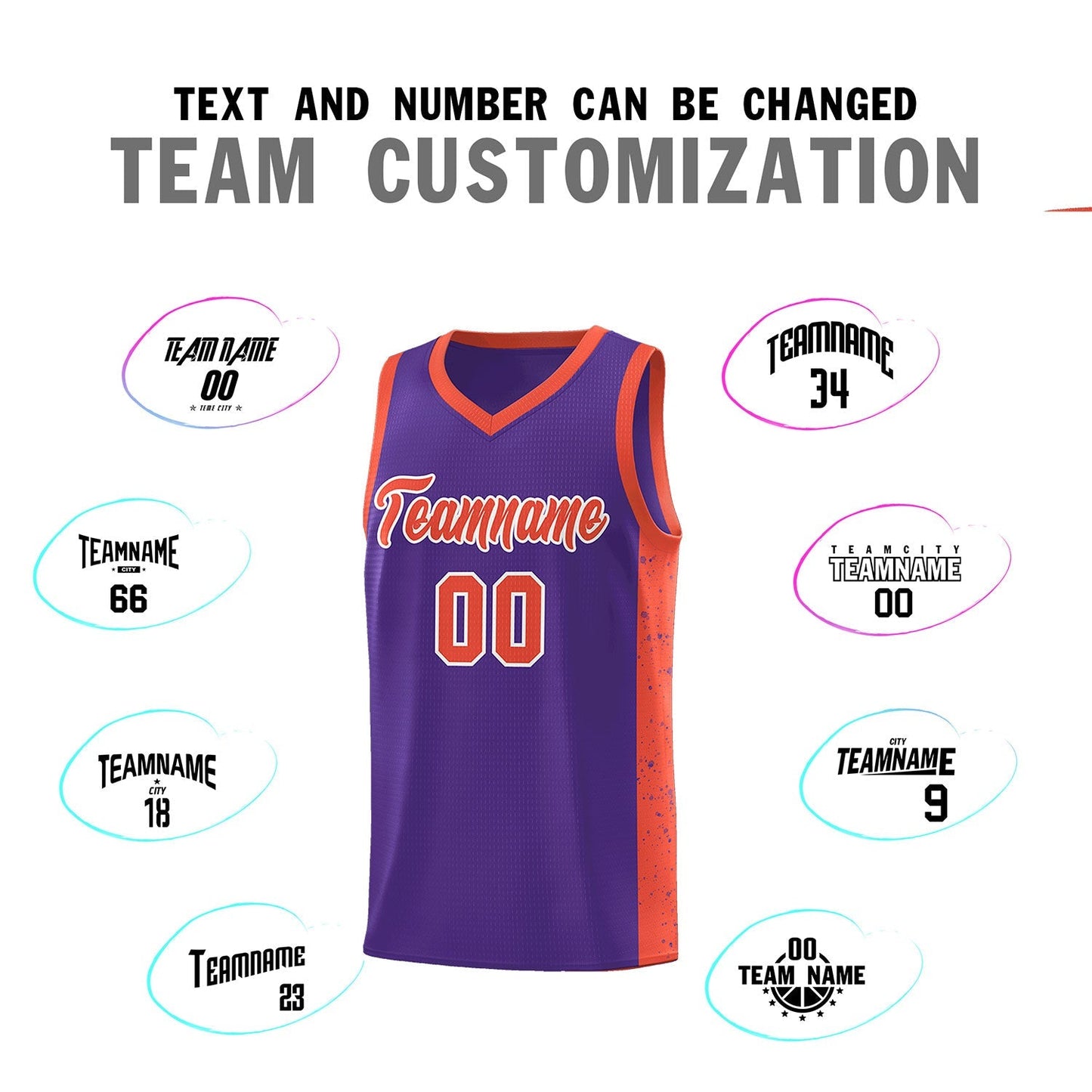 Custom Purple Orange-White Side Splash Sports Uniform Basketball Jersey