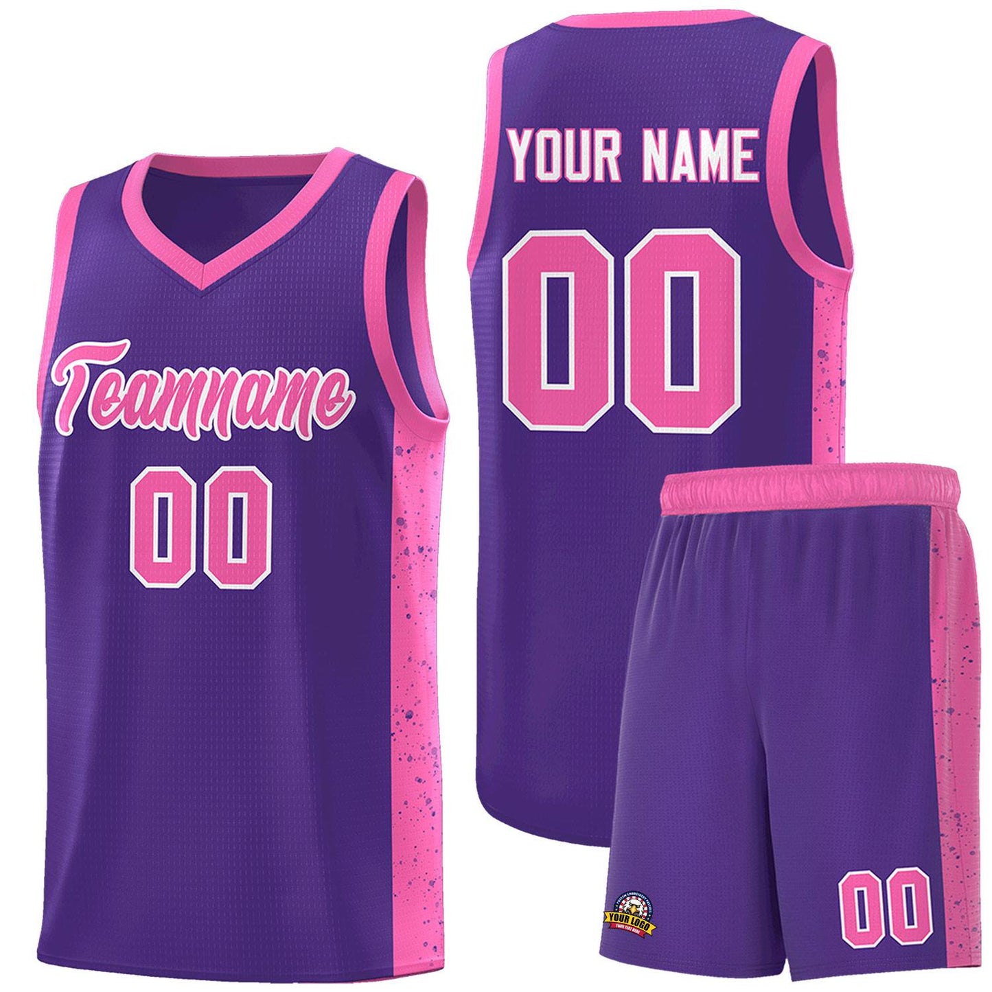 Custom Purple Pink-White Side Splash Sports Uniform Basketball Jersey