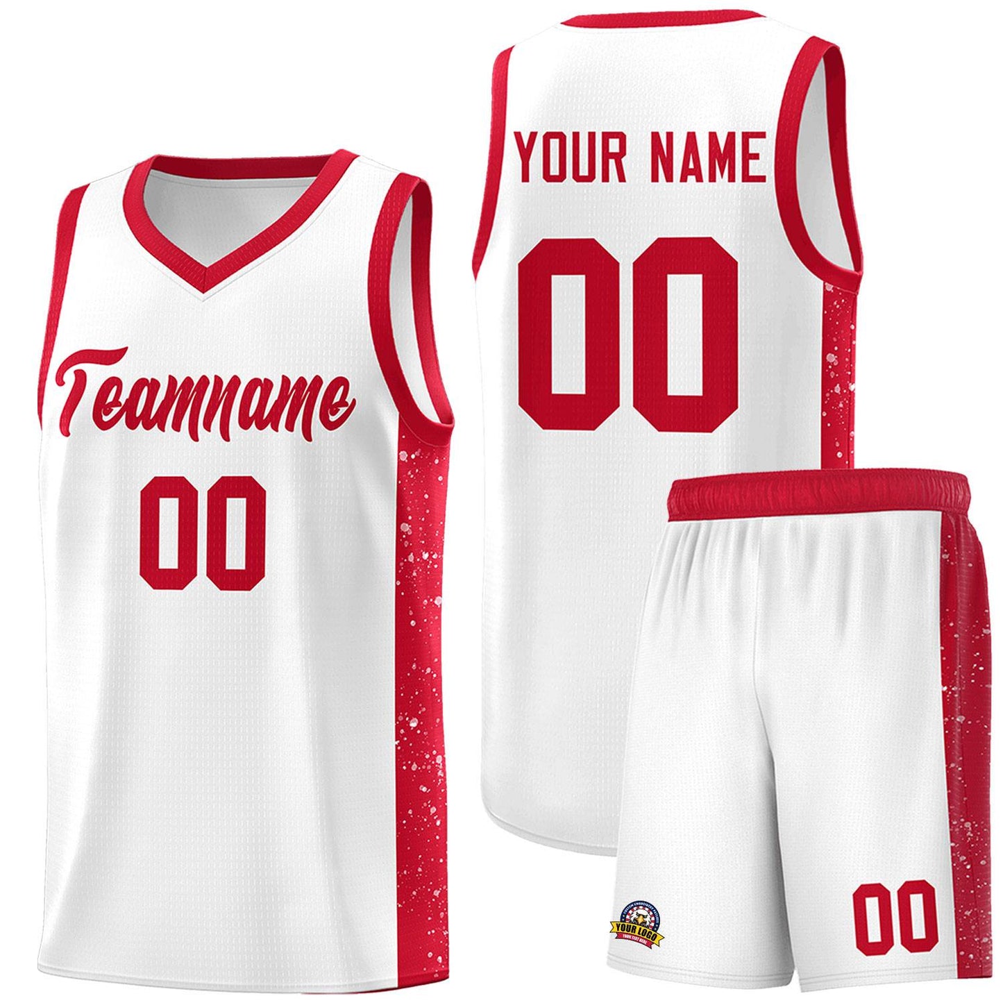 Custom White Red Side Splash Sports Uniform Basketball Jersey