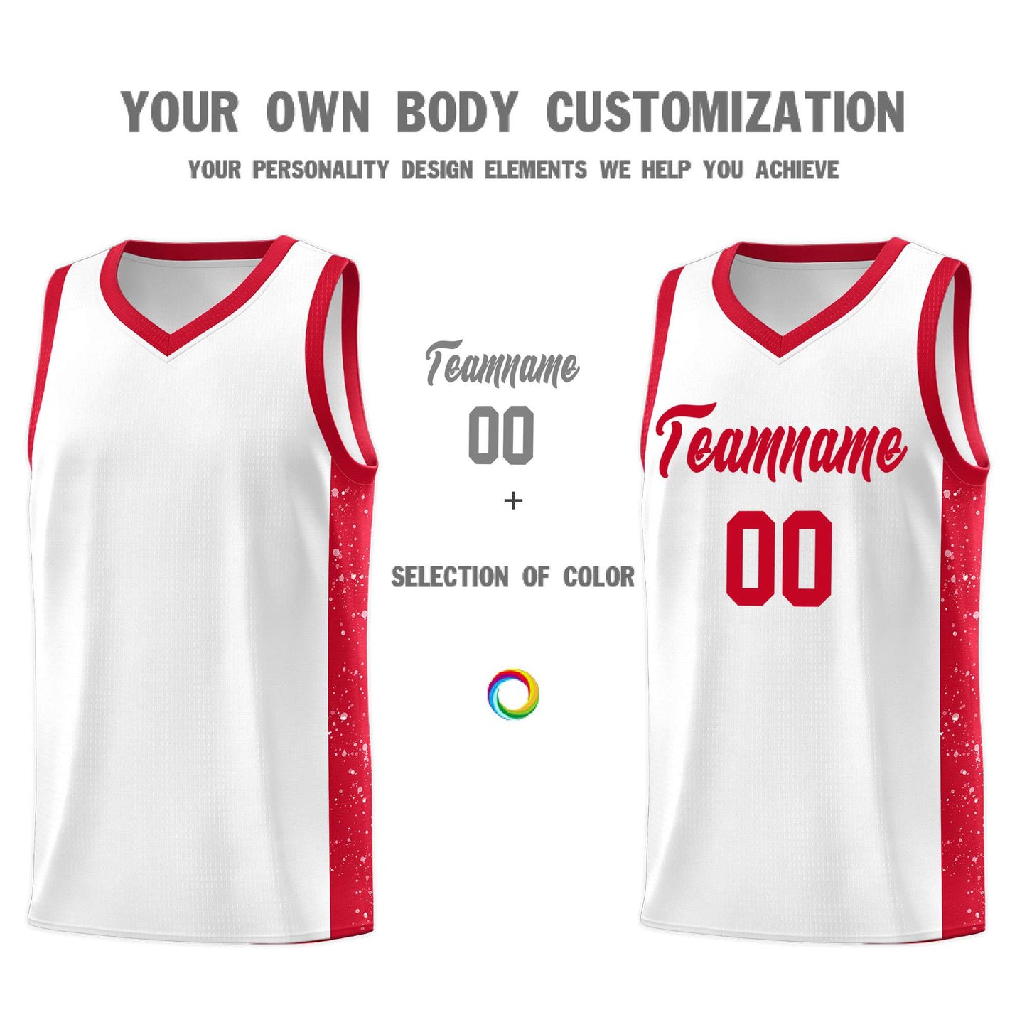 Custom White Red Side Splash Sports Uniform Basketball Jersey