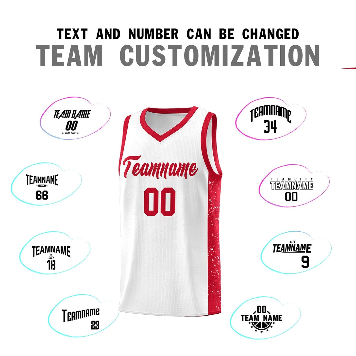 Custom White Red Side Splash Sports Uniform Basketball Jersey