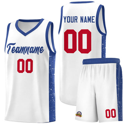 Custom White Royal Side Splash Sports Uniform Basketball Jersey