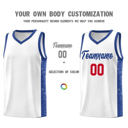 Custom White Royal Side Splash Sports Uniform Basketball Jersey