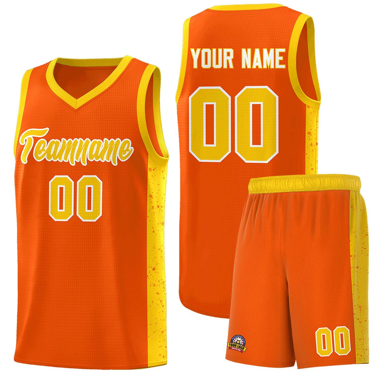 Custom Orange Gold-White Side Splash Sports Uniform Basketball Jersey