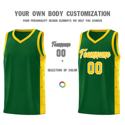 Custom Green Gold-White Side Splash Sports Uniform Basketball Jersey