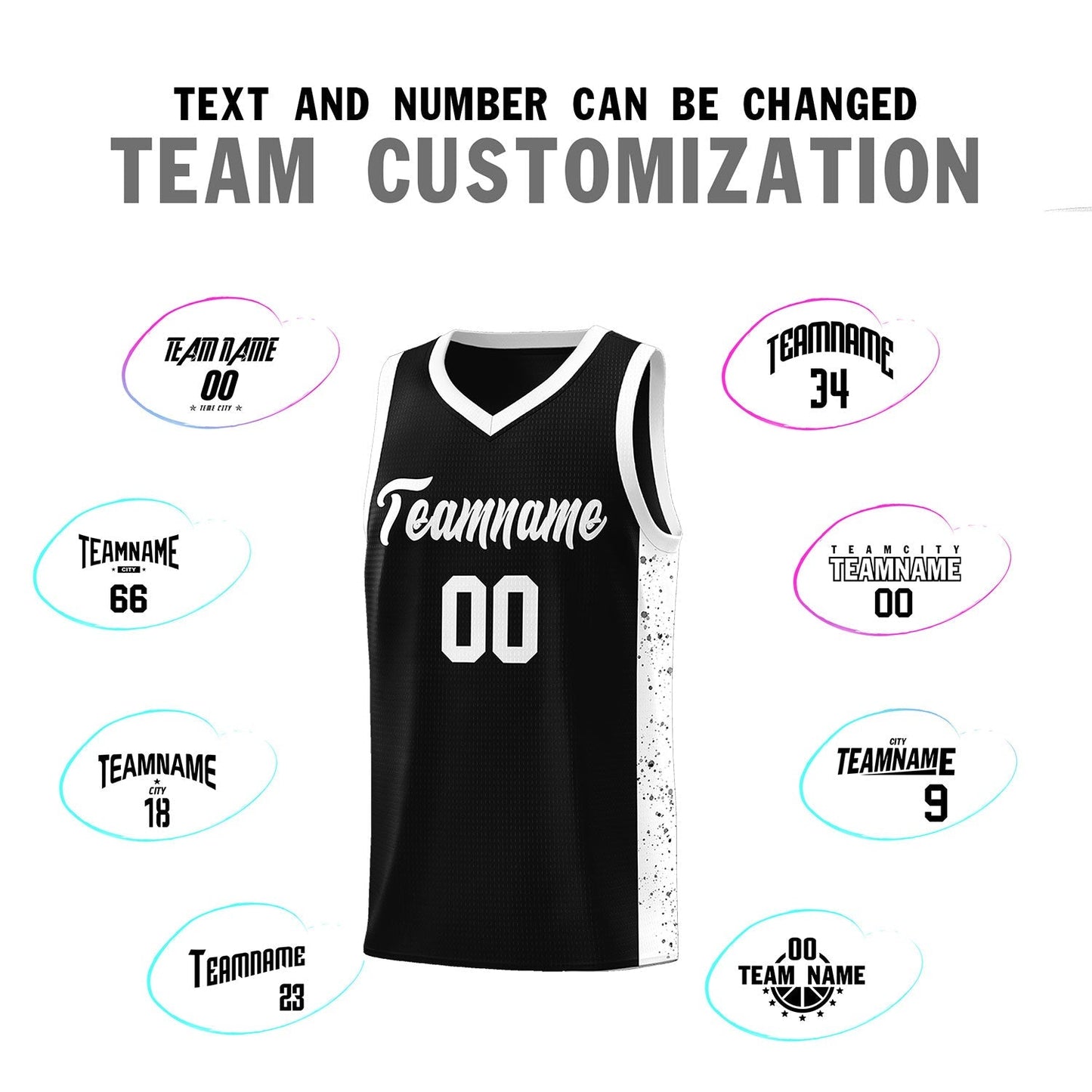 Custom Black White Side Splash Sports Uniform Basketball Jersey