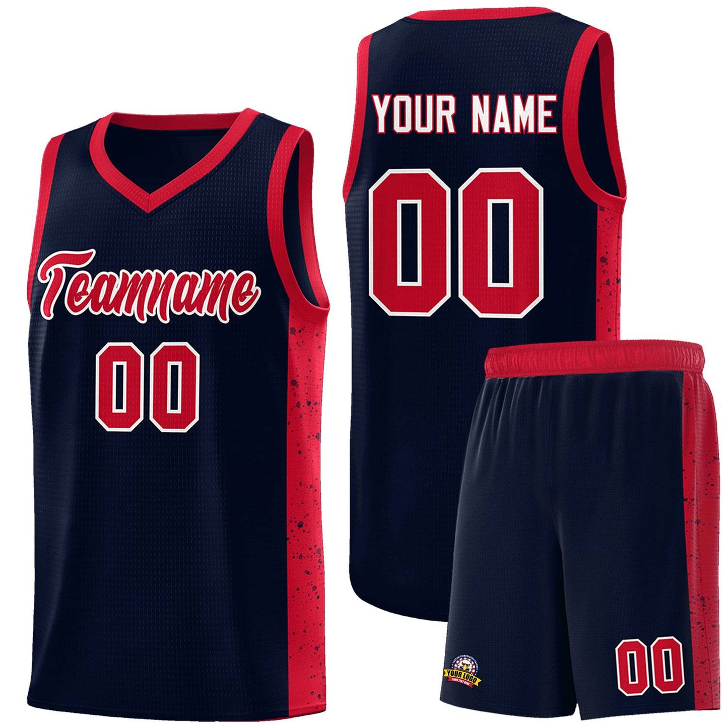 Custom Navy Red-White Side Splash Sports Uniform Basketball Jersey