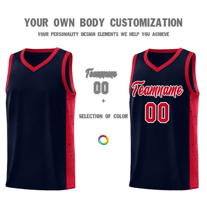 Custom Navy Red-White Side Splash Sports Uniform Basketball Jersey