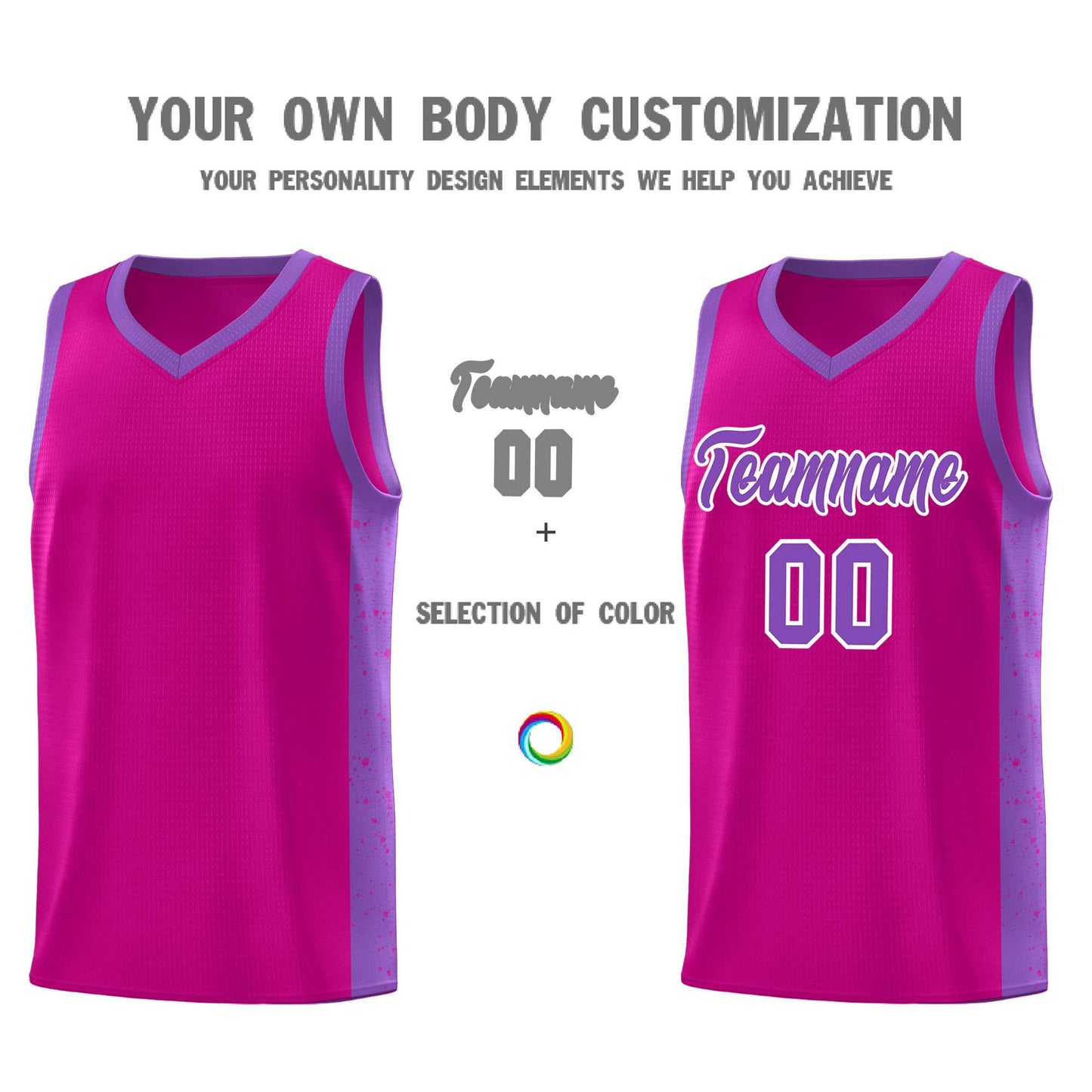 Custom Rose Red Purple-White Side Splash Sports Uniform Basketball Jersey