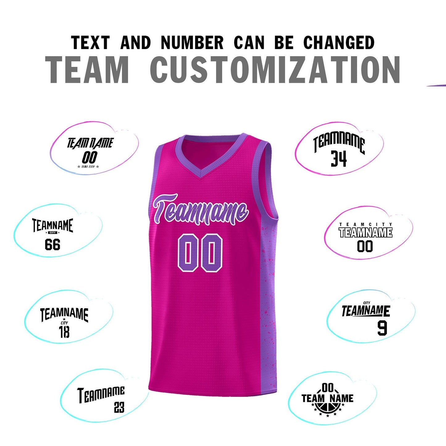 Custom Rose Red Purple-White Side Splash Sports Uniform Basketball Jersey