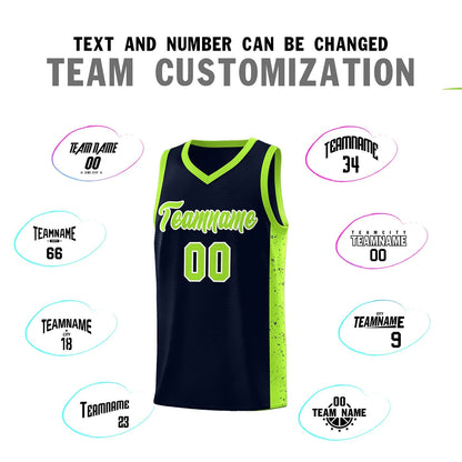 Custom Navy Neon Green-White Side Splash Sports Uniform Basketball Jersey