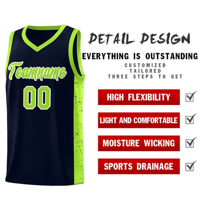 Custom Navy Neon Green-White Side Splash Sports Uniform Basketball Jersey