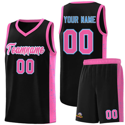 Custom Black Pink-White Side Splash Sports Uniform Basketball Jersey