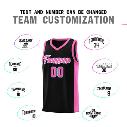 Custom Black Pink-White Side Splash Sports Uniform Basketball Jersey