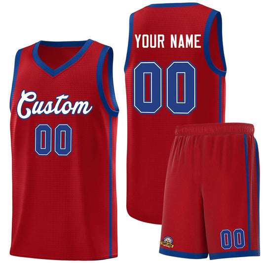 Custom Red White-Royal Side Two Bars Sports Uniform Basketball Jersey