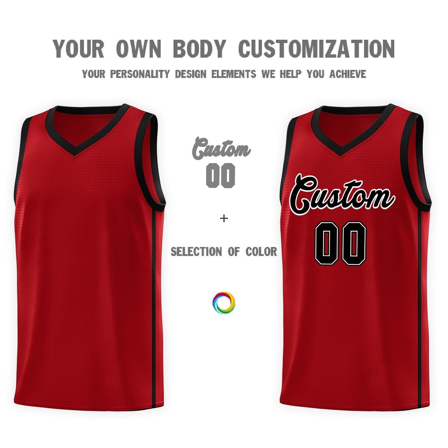 Custom Red Black-White Side Two Bars Sports Uniform Basketball Jersey