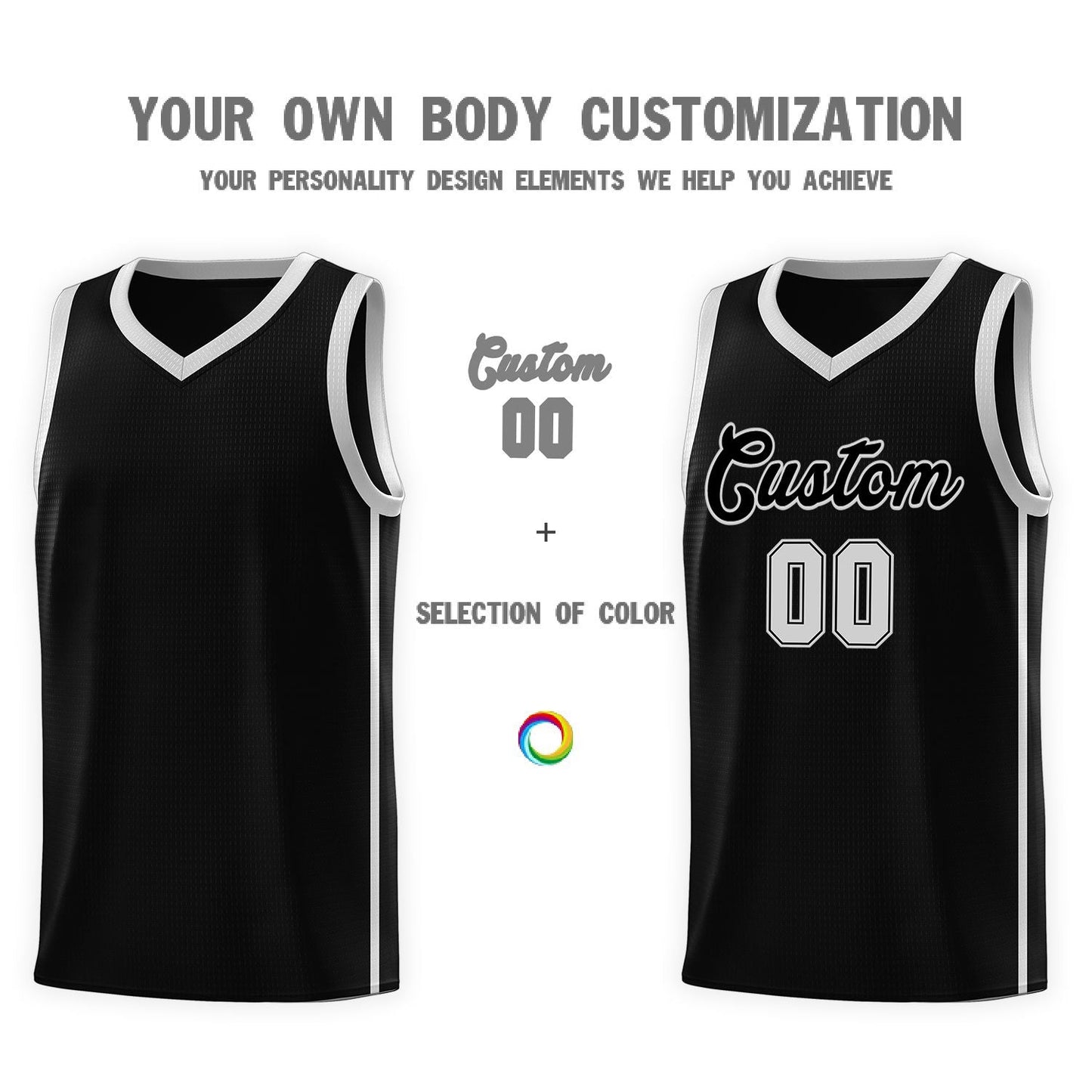 Custom Black Gray Side Two Bars Sports Uniform Basketball Jersey