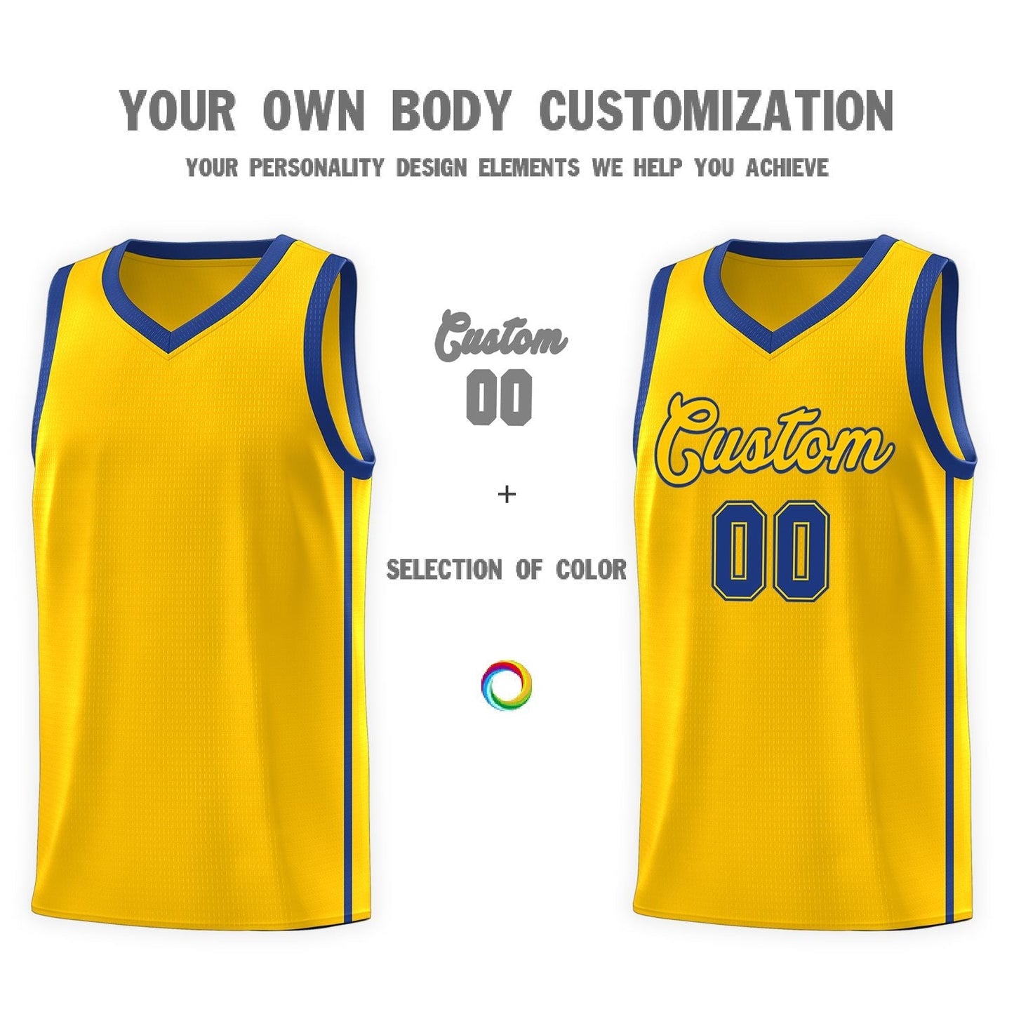 Custom Gold Royal Side Two Bars Sports Uniform Basketball Jersey