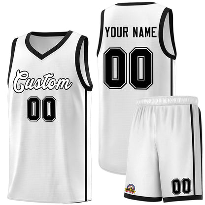 Custom White Black Side Two Bars Sports Uniform Basketball Jersey