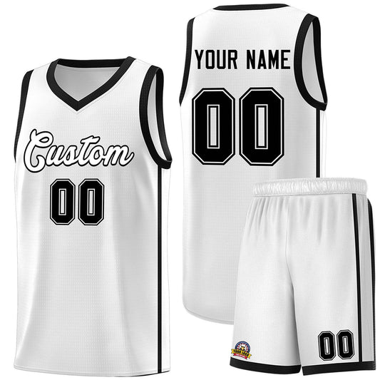 Custom White Black Side Two Bars Sports Uniform Basketball Jersey