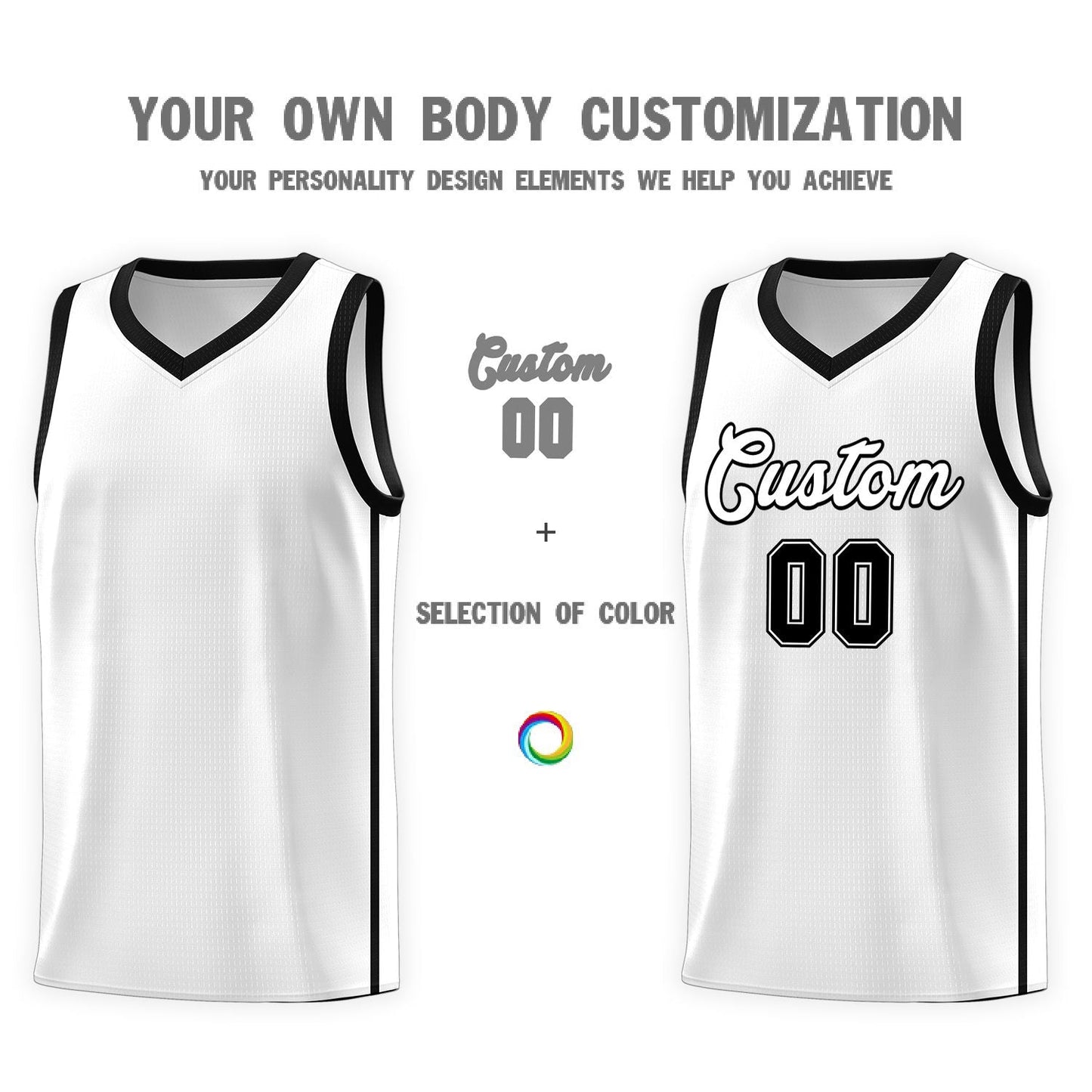 Custom White Black Side Two Bars Sports Uniform Basketball Jersey