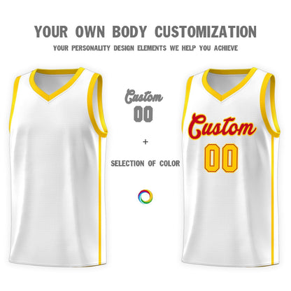 Custom White Red-Gold Side Two Bars Sports Uniform Basketball Jersey